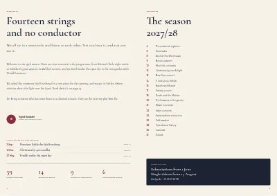 Pages 2–3 of Season programme for a chamber orchestra – 32 pages
