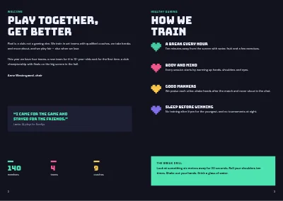 Pages 2–3 of Season programme for an esports club – 12 pages