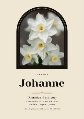 Invito alla cresima — arco nero con narcisi