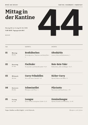 Seite 1 von Kantine — Wochenspeiseplan mit Kalenderwoche