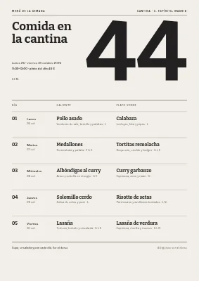 Página 1 de Comedor — menú semanal con número de semana