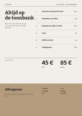 Pagina 2 van Kantine — weekmenu met weeknummer