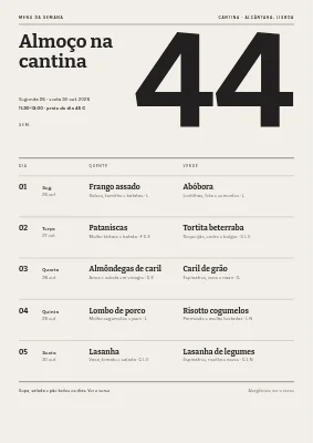 Página 1 de Cantina — ementa semanal com número da semana