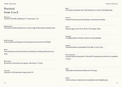 Pages 56–57 of Tourist guide to a Danish island – 64 pages