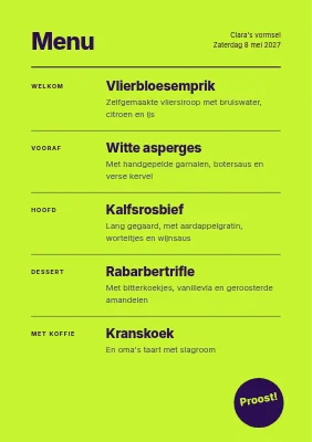 Pagina 2 van Vormselmenu — tulpenprint op neonlimoen