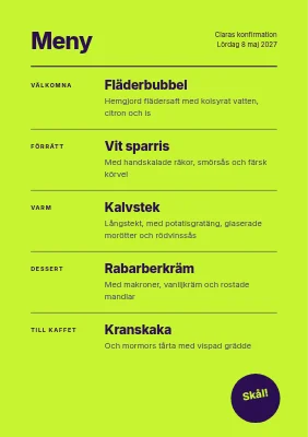 Sida 2 av Konfirmationsmeny — tulpantryck på neonlime