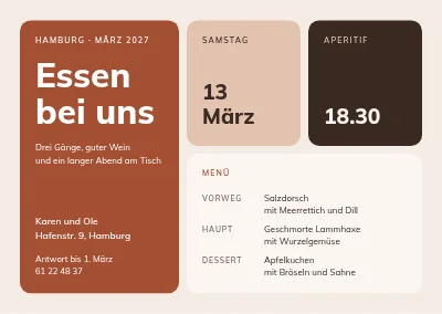 Einladung zum Abendessen — Bento-Kacheln
