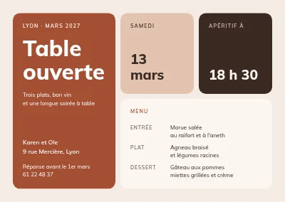 Invitation à dîner — tuiles bento