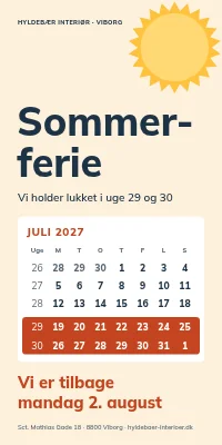 Dørplakat til butik — sommerferie, lukket uge 29 og 30