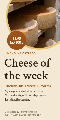 Door poster for a cheese shop — cheese of the week
