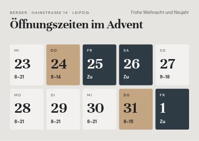 Weihnachtsöffnungszeiten — Kalender