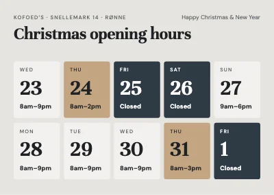 Christmas opening hours — calendar