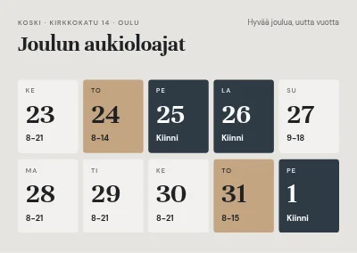 Joulun aukioloajat — kalenteri