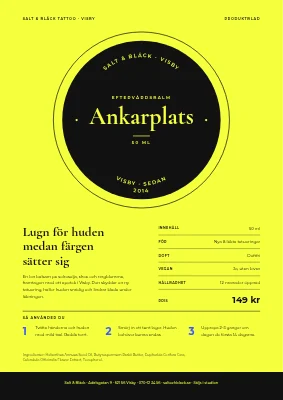 Produktblad — tatueringsstudio