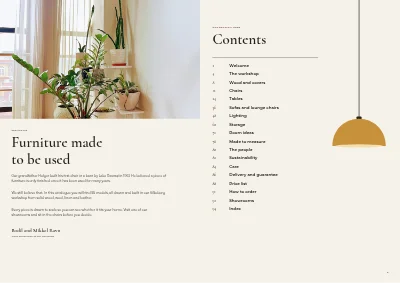 Pages 2–3 of Product catalogue for a furniture maker – 96 pages