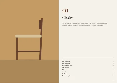 Pages 12–13 of Product catalogue for a furniture maker – 96 pages