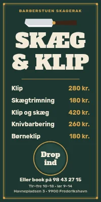 Dørplakat til barber — skæg og klip