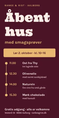 Dørplakat til delikatesse — åbent hus med smagsprøver