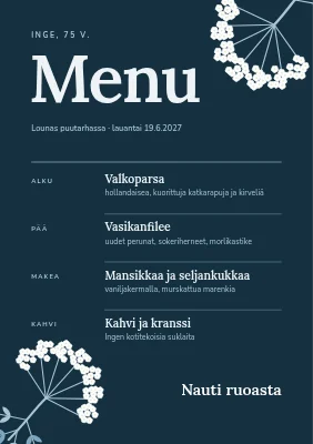 75-vuotissyntymäpäivä — menukortti seljankukilla