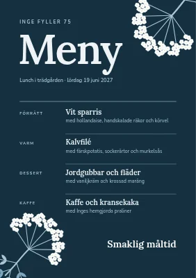 75-årsdag — menykort med fläderblommor