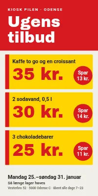 Dørplakat til kiosk — ugens tilbud med tre priser