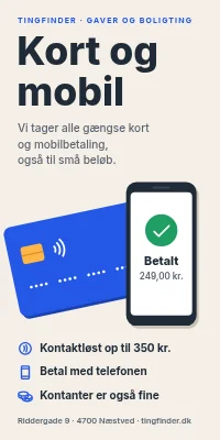 Dørplakat til butik — vi tager imod kort og mobilbetaling