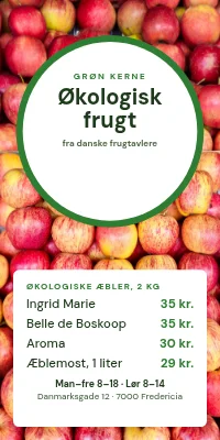 Dørplakat til grønthandler — økologisk frugt