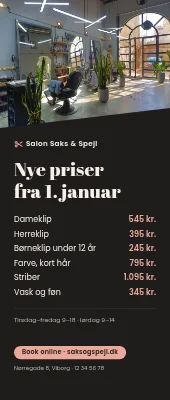 Roll-up til frisørsalon — nye priser