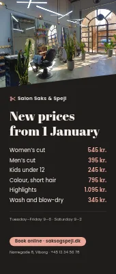 Hair salon roll-up — new prices