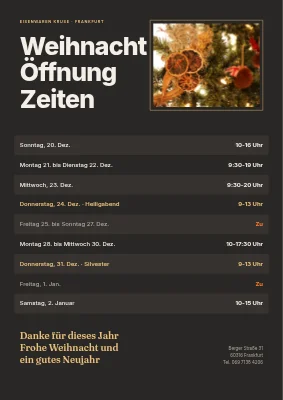 Weihnachtsöffnungszeiten — Ladenschild mit Foto