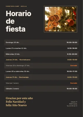 Horario navideño — cartel de tienda con foto