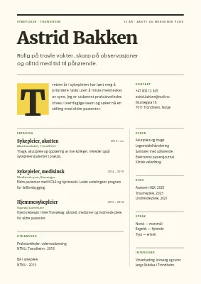 CV for sykepleier — magasinoppslag