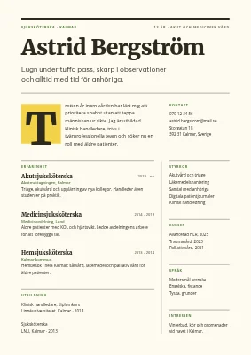 CV för sjuksköterska — magasinsreportage