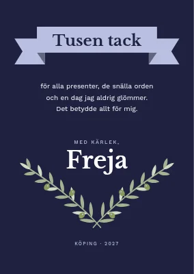 Tackkort — band och olivkvistar
