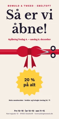 Dørplakat til tøjbutik — nyåbning med åbningstilbud