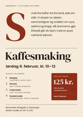 Kaffesmaking — plakat med kjempestor initial