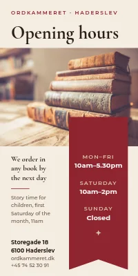 Door poster for a bookshop — opening hours