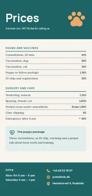 Page 2 of Vet clinic price list in Roskilde