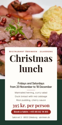 Door poster for a restaurant — book your Christmas lunch