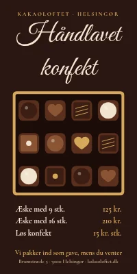 Dørplakat til chokolatier — håndlavet konfekt