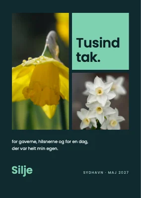 Takkekort — fotogitter med påskeliljer