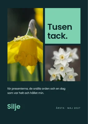 Tackkort — fotorutnät med påskliljor