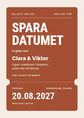 Spara datumet — biljett till borgerlig vigsel