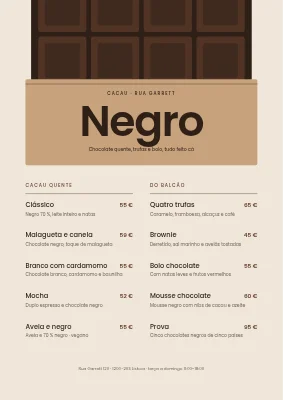 Bar de chocolate — ementa