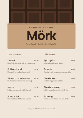 Chokladkaka — meny