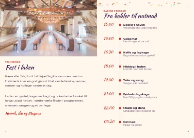Side 2–3 af Festprogram til 50-års fødselsdag – 8 sider