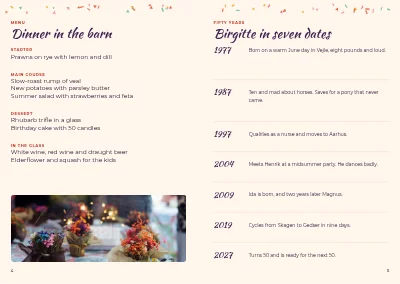 Pages 4–5 of Party programme for a 50th birthday – 8 pages