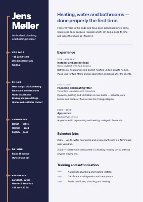 Plumbing installer CV — copper pipe