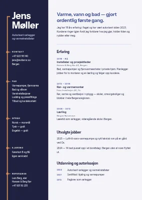CV for rørlegger — kobberrør