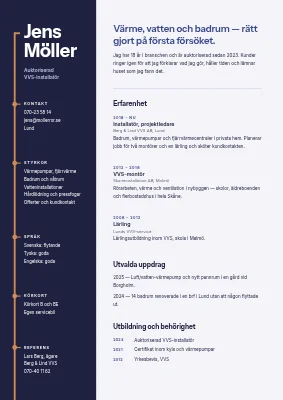 CV för rörmokare — kopparrör